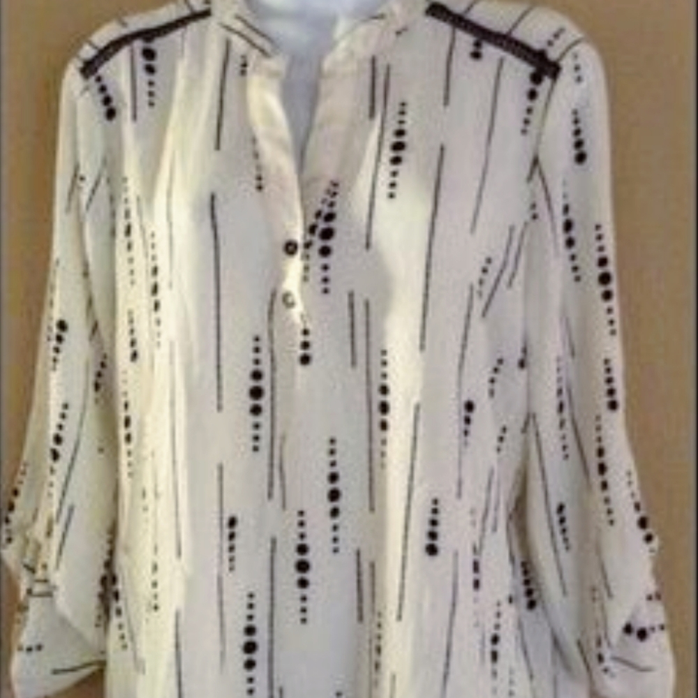 Long sleeve white black polka dot blouse